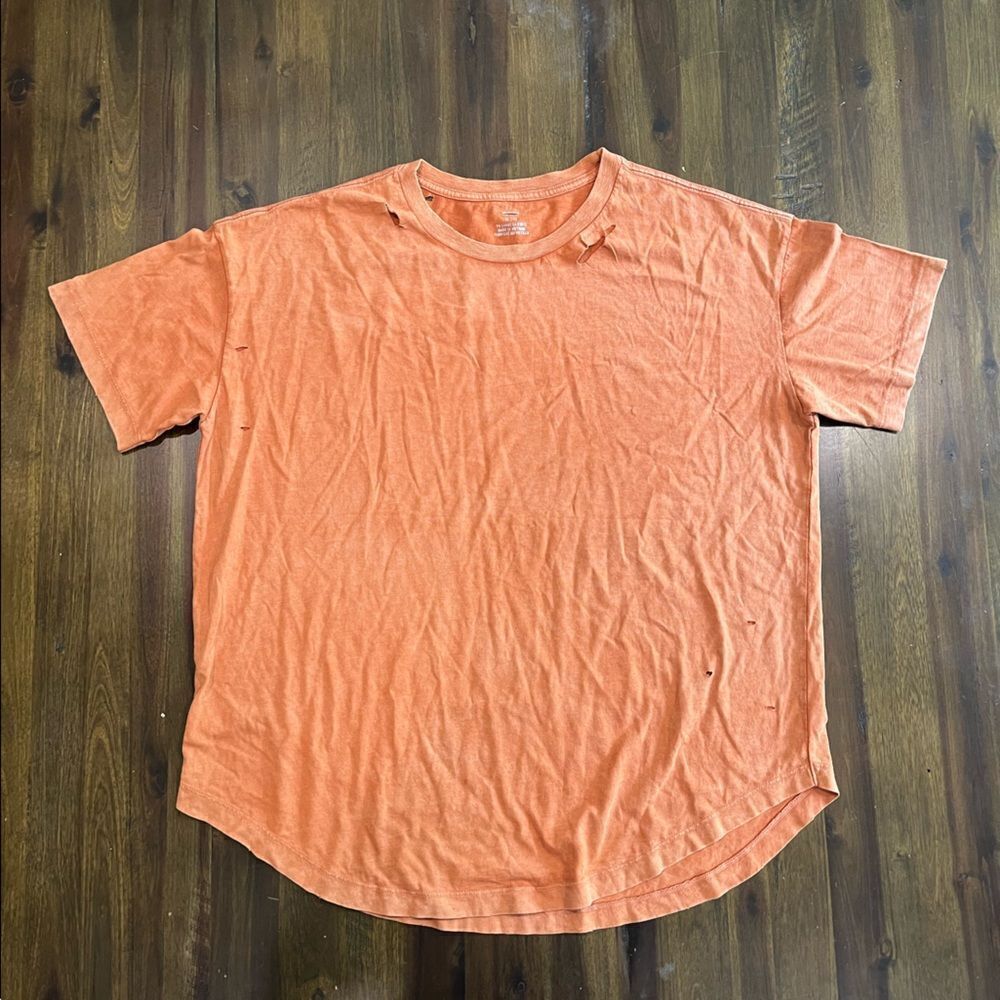 Aerie Orange Distressed Crew Neck Short Sleeve Tee, Women's Size Medium